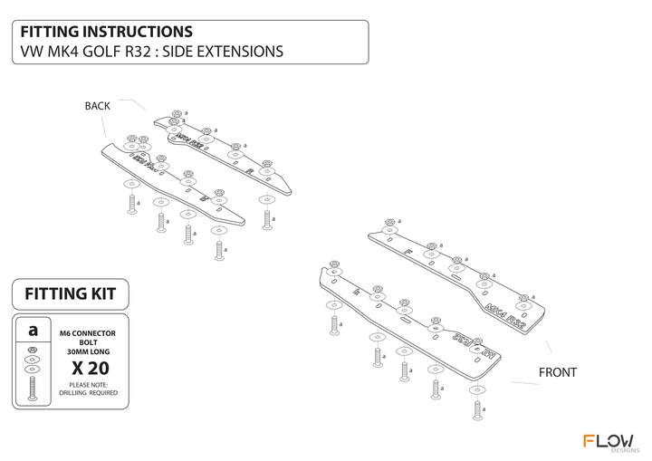 Flow Designs VW MK4 GOLF R32 SIDE SPLITTERS (4 PIECE) - V-Tech Australia | VW & Audi Performance Parts